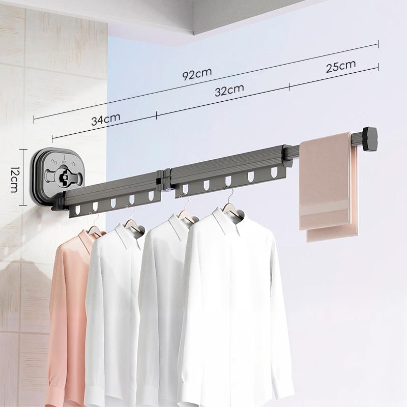 Suction Cup Balcony Folding Clothes Rack, Telescopic Drying, Indoor Drying Artifact, Hidden Clothes Rack, Bathroom Drying Pole