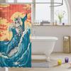 Cartoon Funny Animal Bath Curtain Brave Cat Riding Shark Shower Curtain Kids Boys Girls Ocean Wave Japanese Style Decor Whale