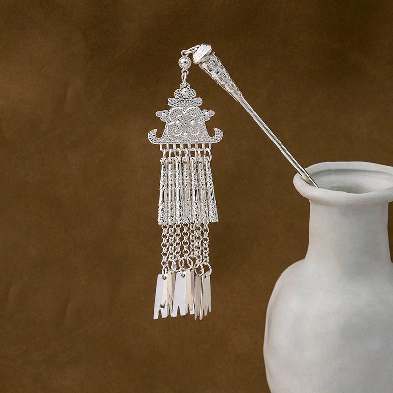 Hairpin Hollow Feather Fringed Hairpin, Ethnic Feng Shui Drop-Shaped Oil Dripping Hairpin Hanfu Disc Hair Accessories