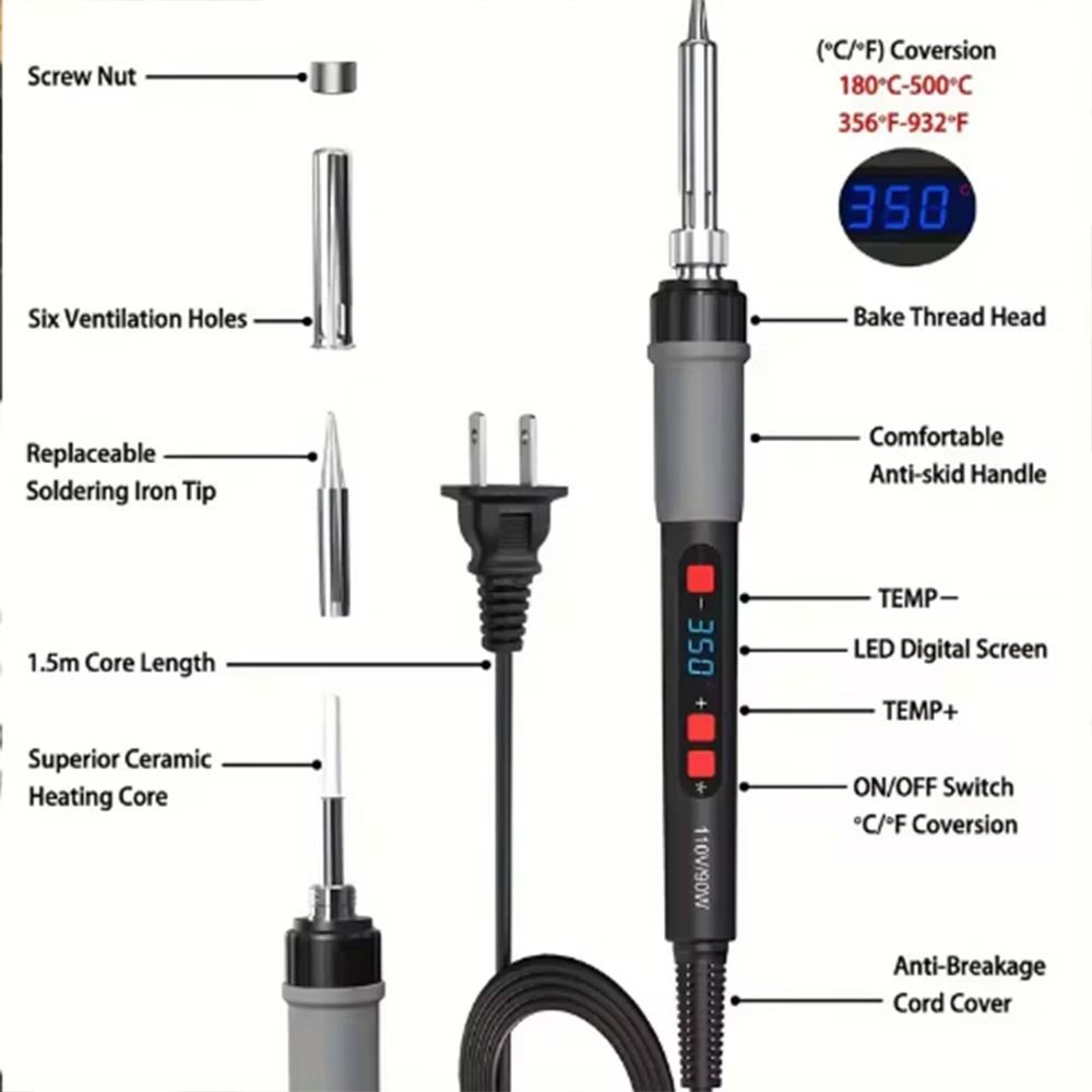 90W Soldering Iron Kit Adjustable Temperature Soldering Repair Tools Electronic Component