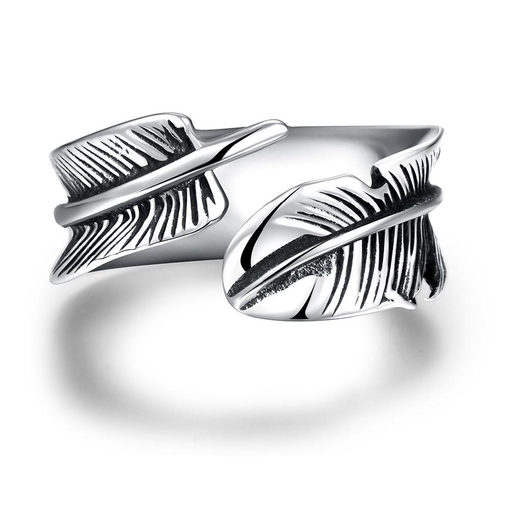 

Feather Shaped Titanium Steel Opening Ring Men s Fashion Finger Jewelry (8#)
