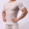 Men's Short Sleeve See-Through Mesh Slim Fit Diamond Net Top B-01