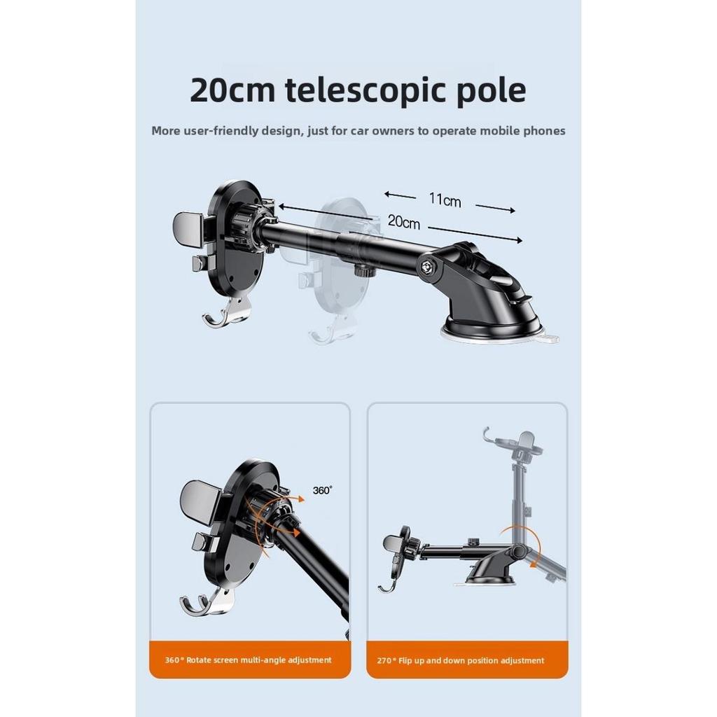 Universal Dashboard Suction Cup Phone Holder - Multifunctional, Telescopic and Rotating with Auto-Locking Feature for Secure Navigation, Car Accessory
