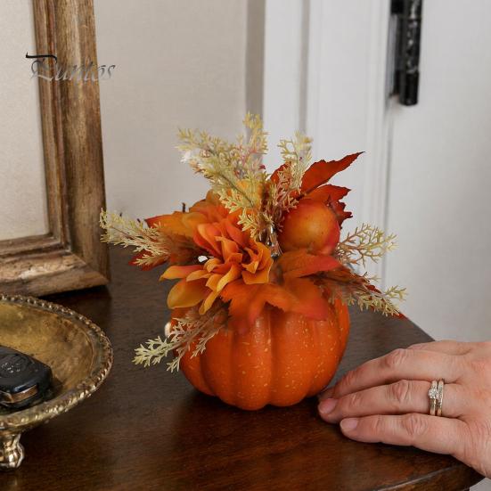 Urlaubsparty Tischdekoration Herbstkürbis Ornament, Künstlicher Schaumstoff mit Blume, Ahorn Innen Halloween Akzente Blätter, Beere für Herbsternte