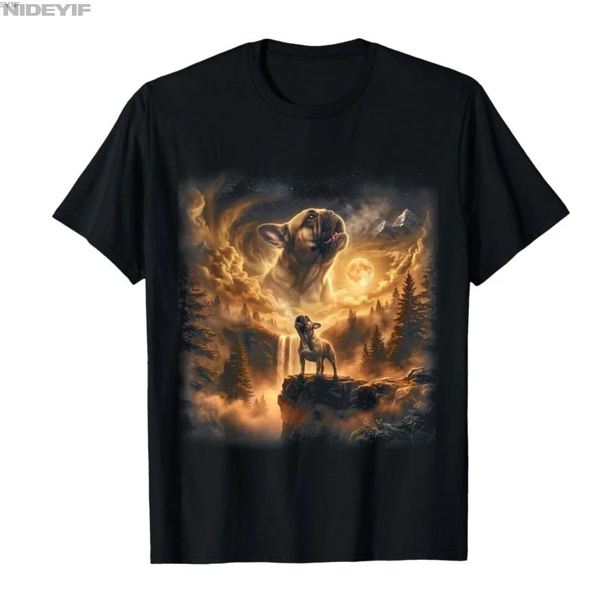 Bulldog Howling At The Moon Moonlight Fantasy Dog Graphic Tshirt For Men Women 100 Cotton T Shirts Short Sleeve Tops 04031