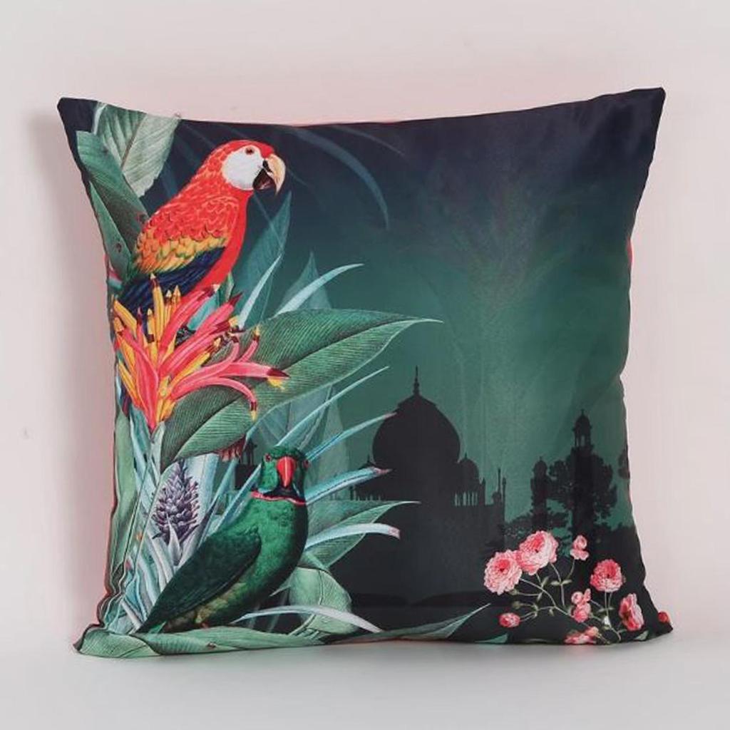 KOKO MAISON INC Garden Parrots Polystain Cushion Cover | Flap Closure | Digital Printed