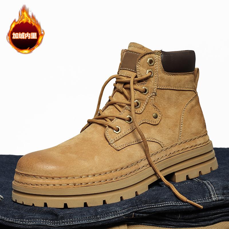 Men's Shoes Rhubarb Boots Men's Winter Thick-soled Outdoor Leisure High-top Tooling Boots Warm Martin Boots Trendy Shoes