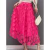 3D Applique Patchwork Tulle A-Line Midi Skirt with Lining Layered Flowy Half Skirt for Women Ethereal QT-2176