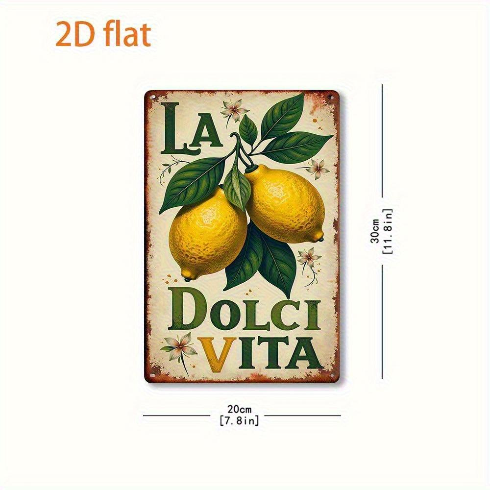 2D Flat, 1pc Vintage Italian-Inspired Amalfi Lemon& Flower Metal Tin Wall Art- Rustic 19.81cm x 29.97cm Indoor/Outdoor Decor wit