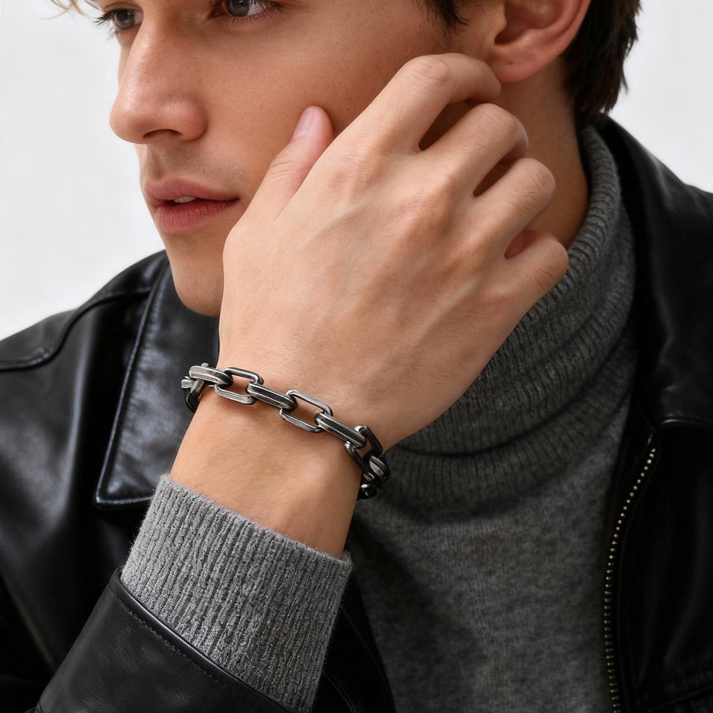Chunky Chain Bracelets for Men,Silver Black Grey Gold Color Stainless Steel Chain Wristband,Stylish Gift for Son Dad
