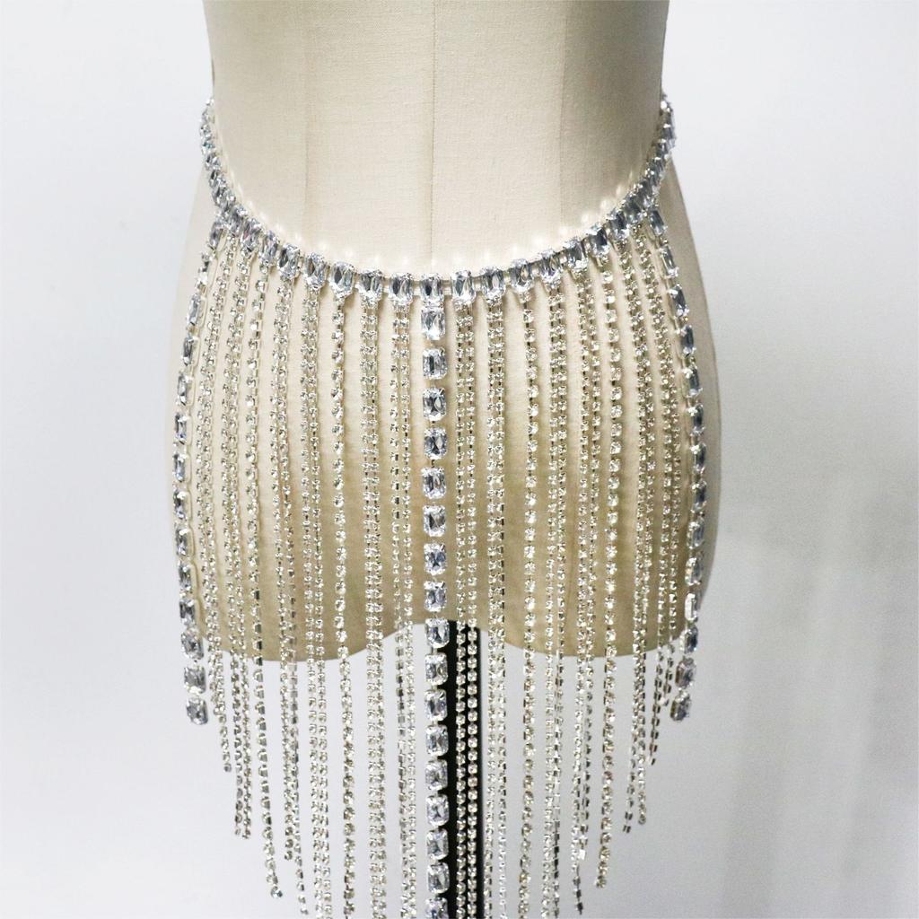 Sexy Accessories, Stylish Square Rhinestone Waist Chain, Beach Music Party Waist Belly Jewelry Accessories