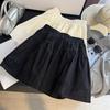 Women's Elastic Waist A Line Mini Skirt Loose Fit Japanese Korean Casual Solid Lace Tiered Ruffle Short Skirt