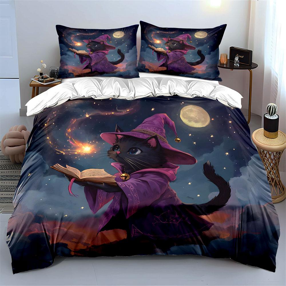 Magic Cat Art Decor Set Multiple Sizes Kid'S And Adults' Bedroom Exquisite 3Pc Bedding Set, Gift