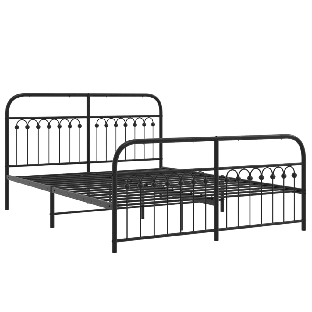 Metal Bed Frame with Headboard and Footboard Black 150x200 Cm