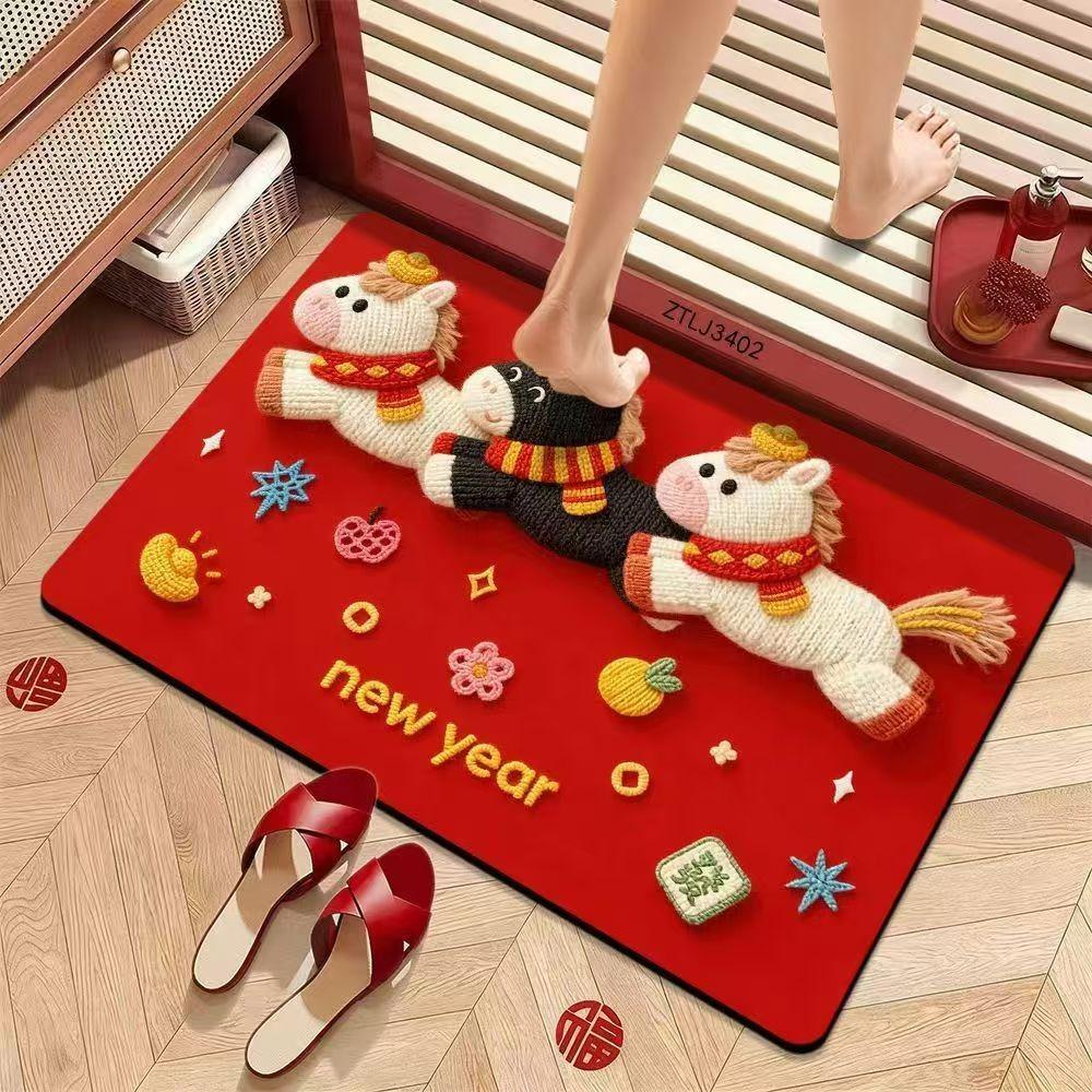 New Horse Pattern New Year Door Mat Non-slip Bath Mat Soft Water Absorption Blanket Home Decorations