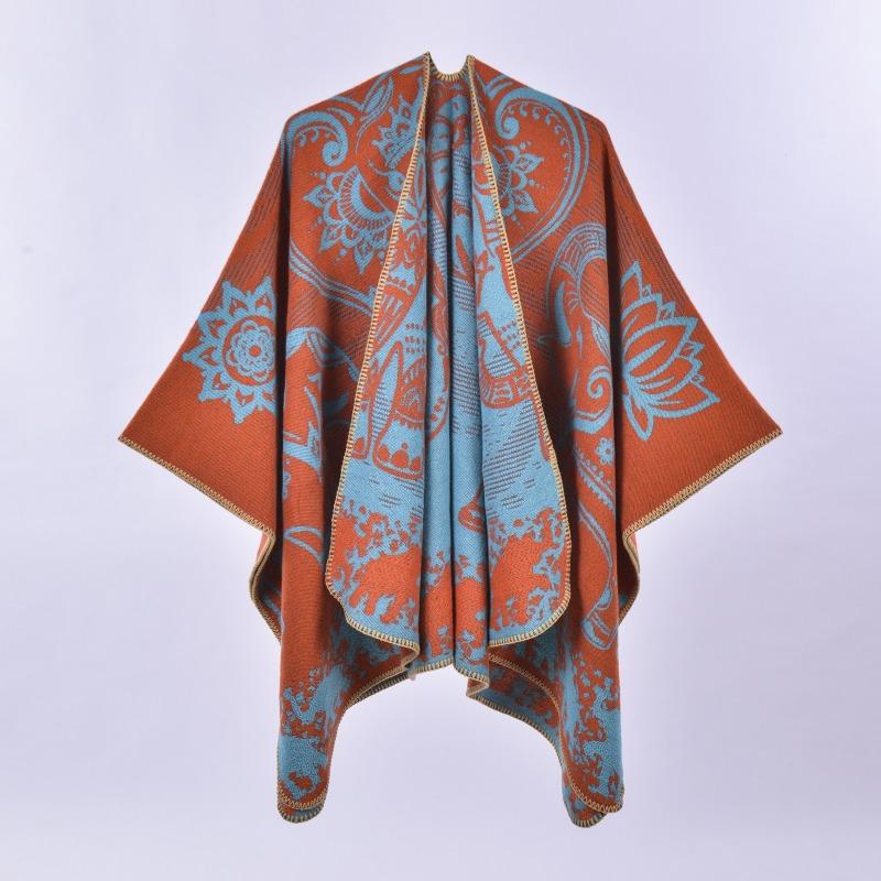 Scarf Shawl New Autumn Winter Ladies Vintage Elephant Lotus Pattern Cloak Shawl Jacket