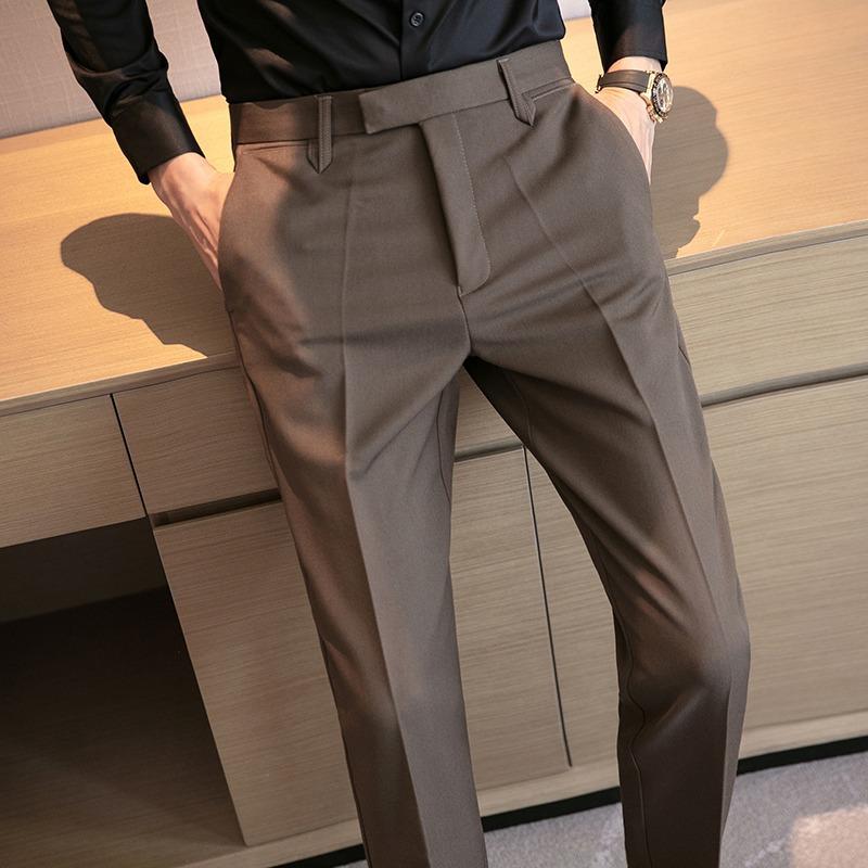 Gentleman's Coffee Color Business Suit Pants Casual Draped Trousers for Men Fashionable Spring Autumn Small Foot