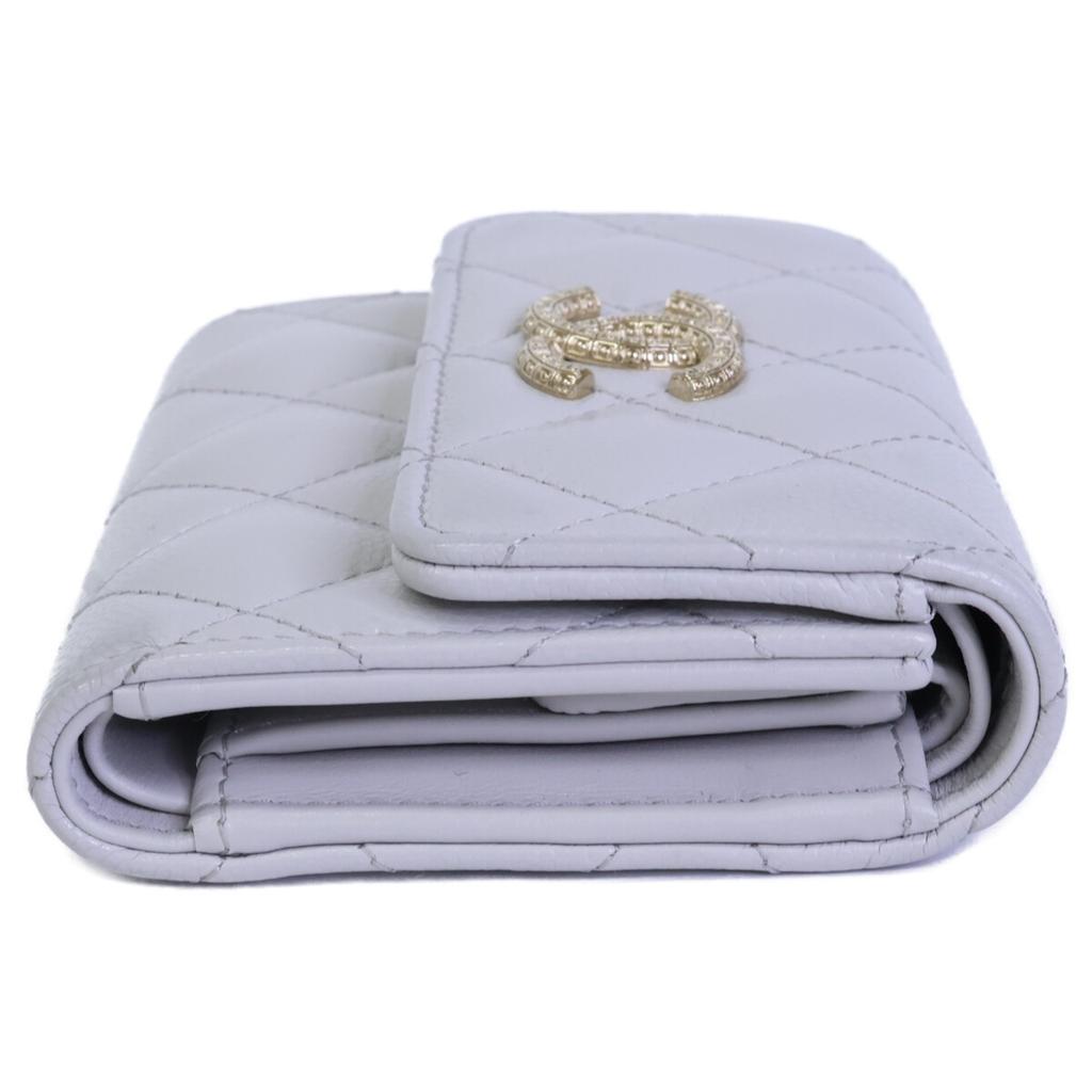 CHANEL AP4250 Caviar Skin CC Logos Small Flap Wallet Tri-fold wallet (with Coin Pocket) Light gray/GDHardwareUsed