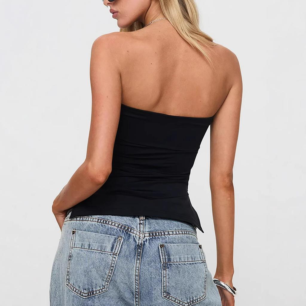 European and American Tube Tops with Split Ends In Summer Vests, Fashion Trend, Simple Off-the-shoulder Daily Beach Women's Tops
