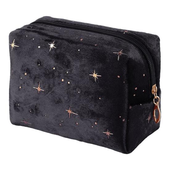 Cosmetic Bag Travel Toiletry Bag Spacious Capacity Velvet Exterior Star Pattern Lipstick Eye Shadow Portable Organizer