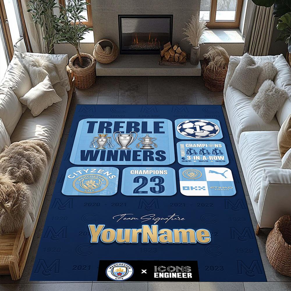 Manchester City Personalized Text Floor Mat Design for Foyer Living Rooms Entryway Playrooms Antislip Carpet Decorate Offices Wedding Party Gift