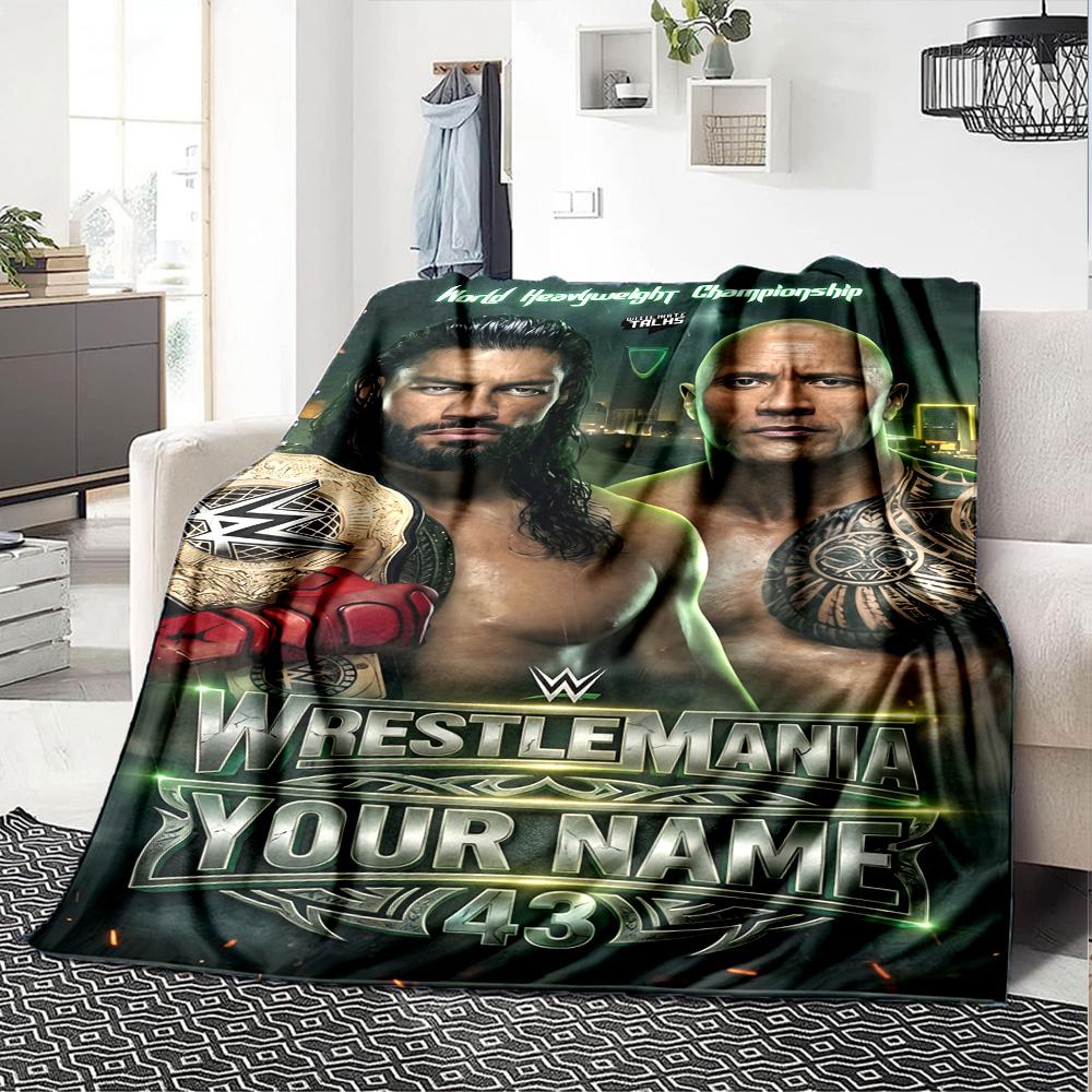 Wrestlemania Customize Text Blanket Lightweight Customizable Blanket Warmthful Decor Perfect for Livingroom Seaside Bed Chair Ideal for All Seasons