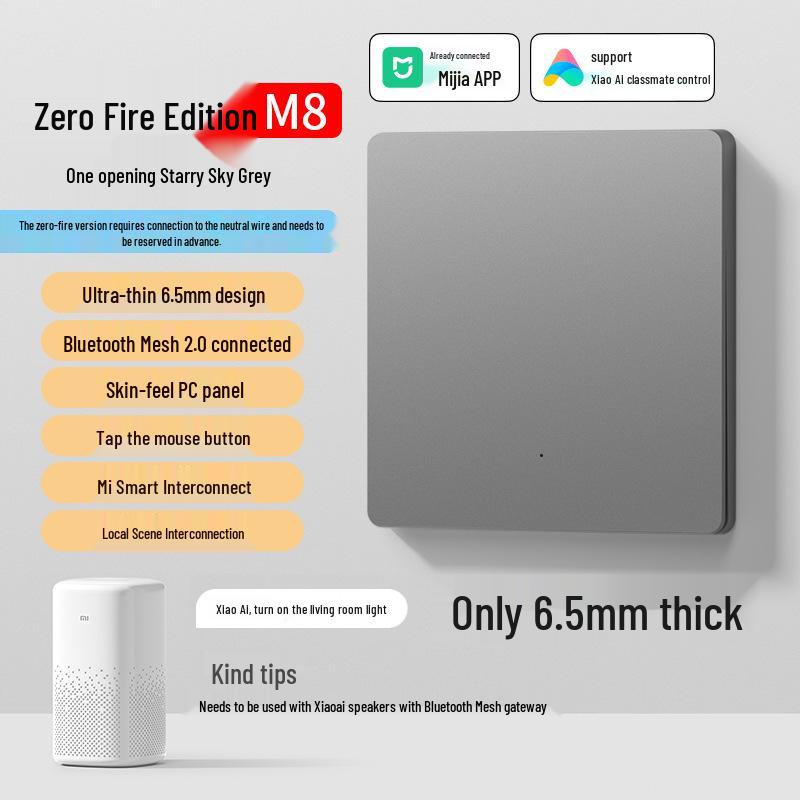 

Xiaoai Voice-Activated Dual-Control Smart Switch with Frosted Flame Retardant Material, Mijia Compatible.
