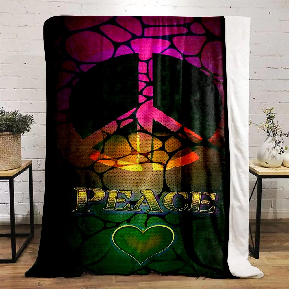 Peace Symbol with Heart Design Blanket Flannel blanket for bedroom, living room, sofa, and nap sofas.