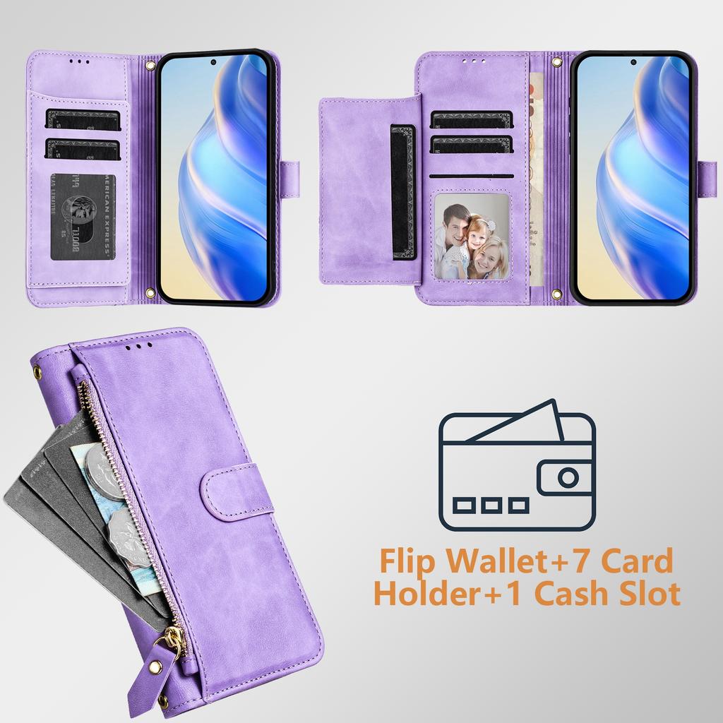 For Motorola Moto G56 5G Case Zipper Pocket Multiple Card Slots Leather Phone Cover