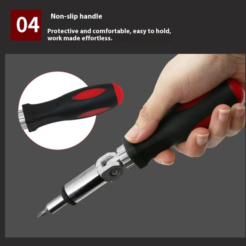 Multifunktions-Magnetischer Bithalter-Ratsche-Schraubendreher Winkelverstellbar 0-180 Grad Kann Nach Links und Rechts Gedreht Werden 1/4 Zoll Sechskant-Schnittstelle