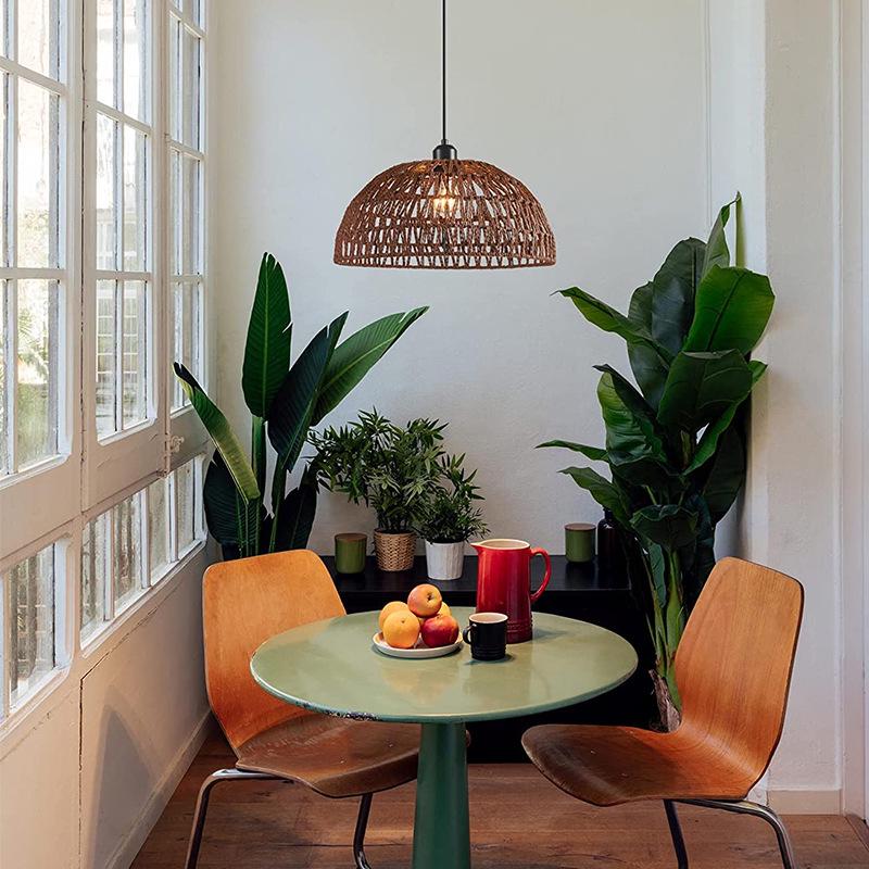 Rustic Rattan Hemp Rope Pendant Light for Bedroom, Balcony, Retro B&B, or Bar Counter.