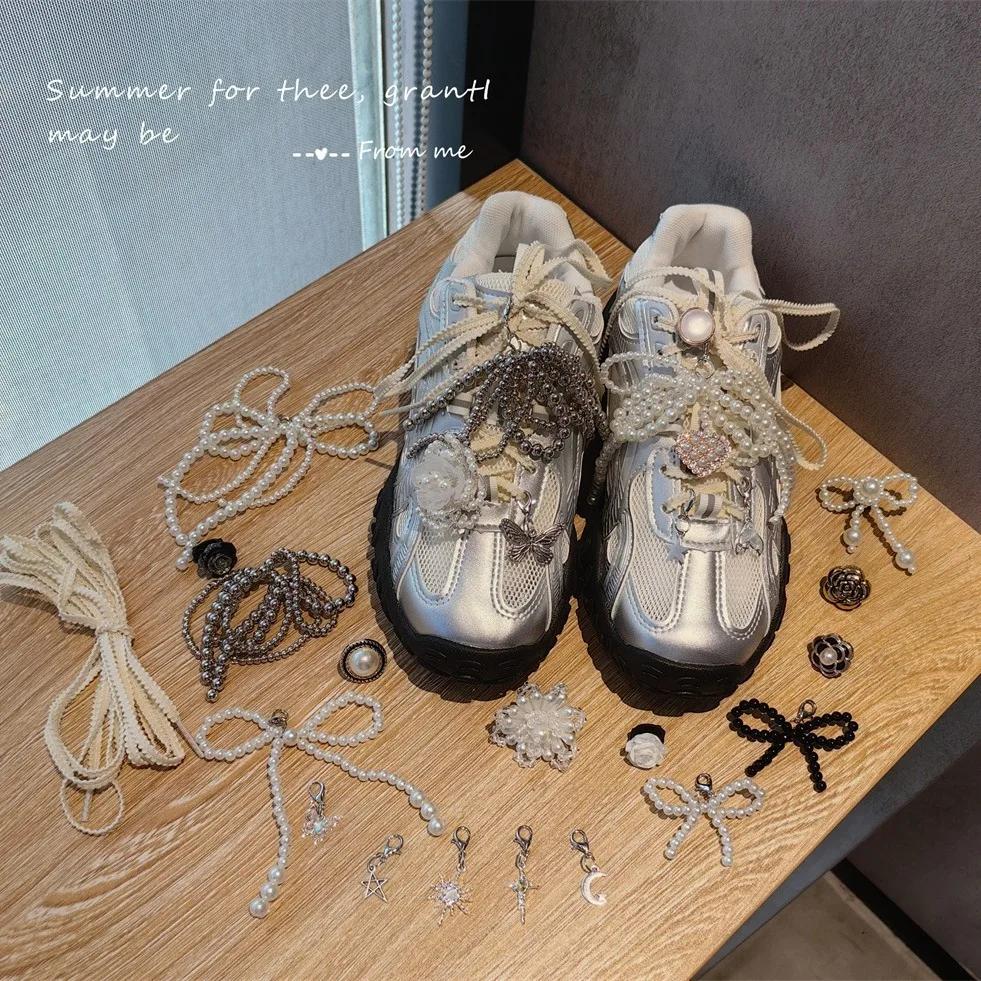 Fashion 1PCS Shoelaces Clips Buckle Decorations Rhinestones Pearl Gem Casual Flower Shoes Accessories Shoe Charms for Sneakers