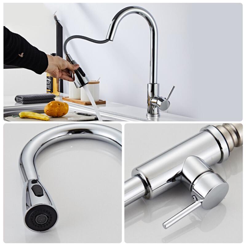 Longdai Black Brass Pull-Out Kitchen Faucet