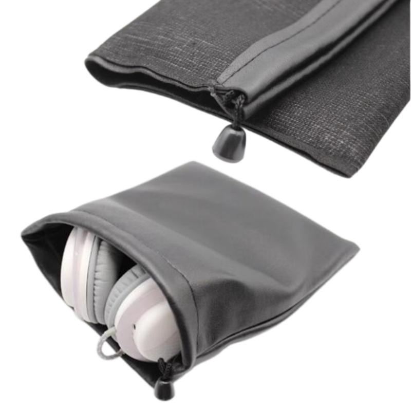 1Pcs Durable Black Dust-Proof Drawstring Bag Draw String Bag Headphone Bags Pu Leather Headset Bag Durable Multi Purpose Storage