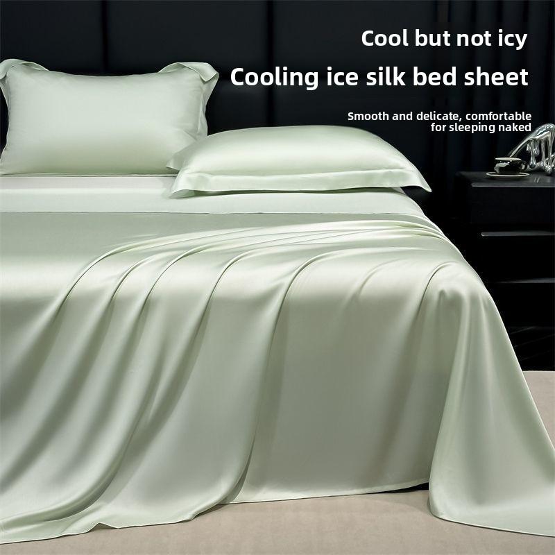 Ice Silk Bed Sheet Set Summer Cooling Solid Color Soft Durable Machine Washable Dormitory Single Bedding Set