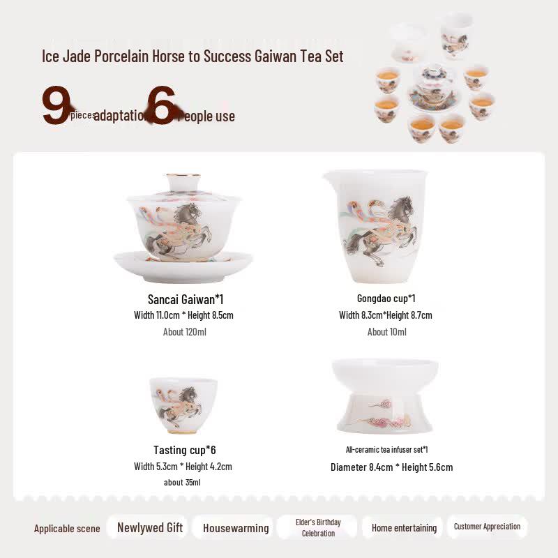 Dunhuang Aesthetics Ice Jade Porcelain Gaiwan Kung Fu Tea Set