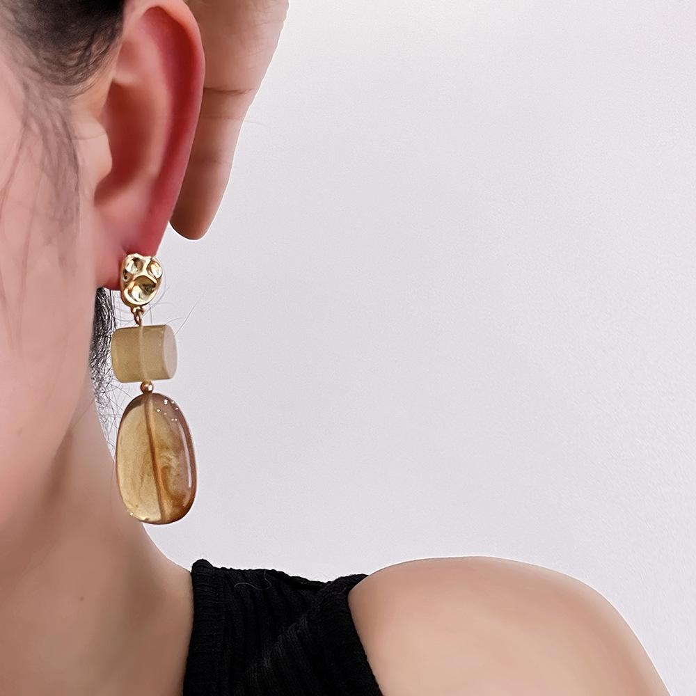 Chinese Style Irregular Resin Textured Earrings for Women Geometric Long Tassel Drop Earrings Charm Jewelry Gifts Wholesale