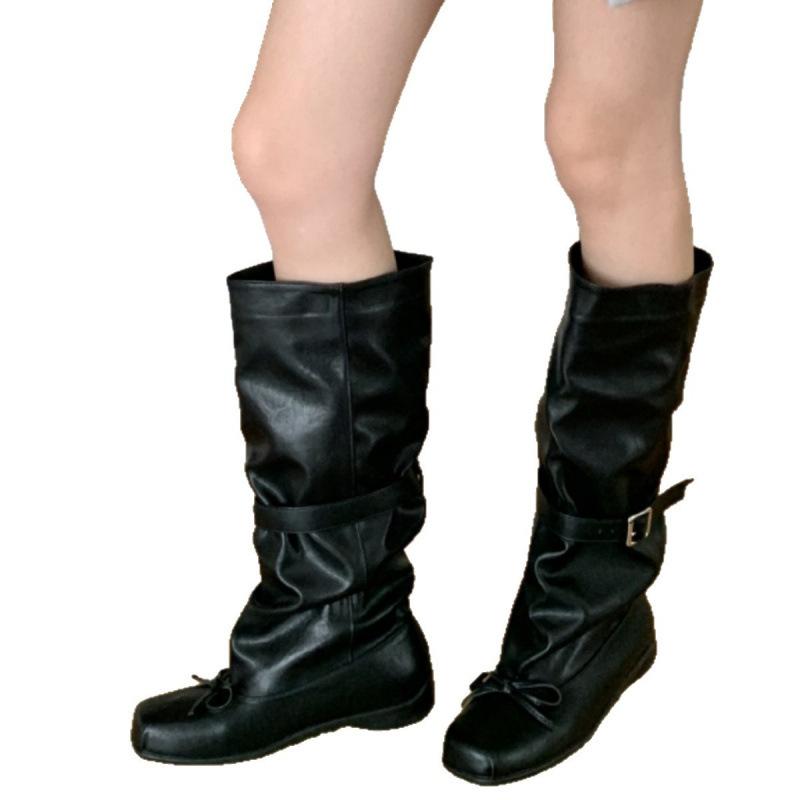 2025 New Versatile Bow with Medium Boots 2025 New Niche Design Belt Buckle Western Boots Women