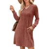 Womens V Neck Fall Dresses Long Sleeve Casual Sweater Short Dress Fashion Clothes