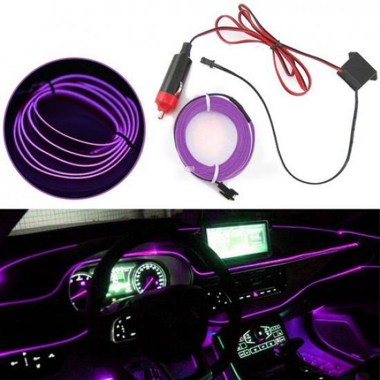 2M Car LED Interior Atmosphere Decorative Wire Strip Light Accessories Purple G