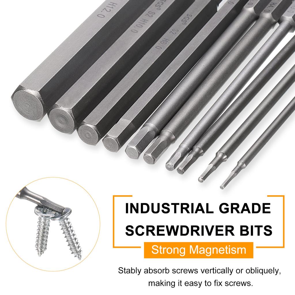 1/3/5pcs Magnetic Hexagonal Driver Socket Screwdriver Bits Metric Flat Tip 1/4" Hex Shank Hex Head Drill Bit 110mm