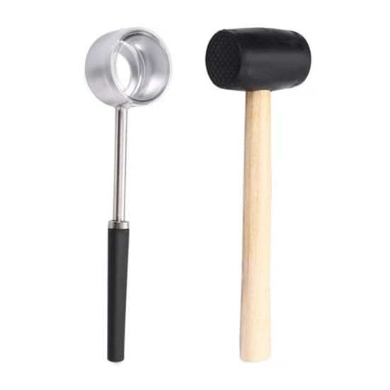 Coconut Opener Tool Set Stainless Steel Coconut Meat Scraper Coconut Opener with Rubber Mallet Food Grade Portable Coconut Opening Tools