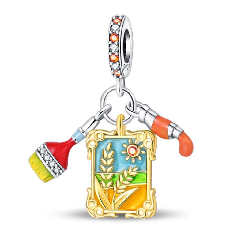 Série Outono de Cobre Folhas de Bordo Marrons Espantalho Esquilo Abóbora Pingentes Contas Encaixam Pulseiras Pandach Joias Diy