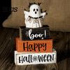Indoor Fall Home Accents Halloween Ghost Decoration, Wooden Sign Tiered Tray Ornament, Farmhouse Scenery for Shelves Tabletop Centerpiece Coffee