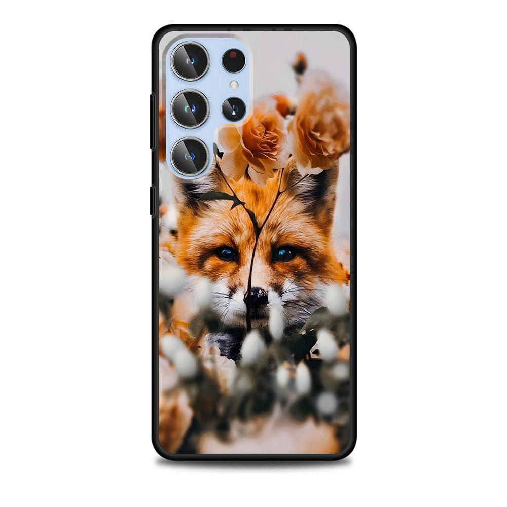 Cute The Fox Animal Case for Samsung Galaxy S23 S21 S20 FE S24 S22 Ultra S10 S10e S9 Plus Soft Black TPU Phone Cover Bumper
