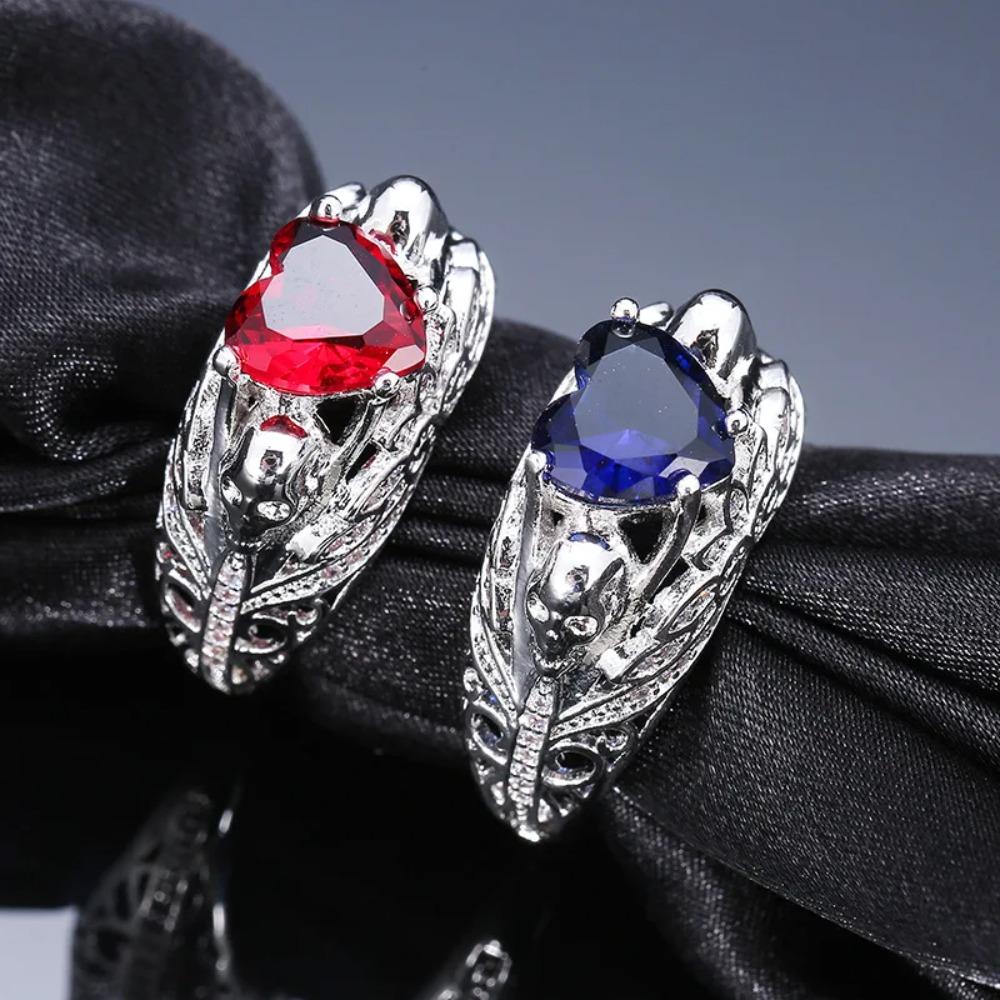 Gothic Skull Ring Blue Cubic Zirconia Crystal Punk Women's Jewelry Gift