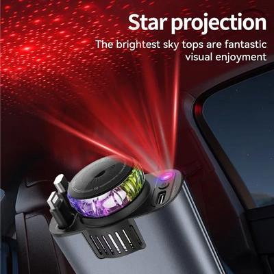 5-in-1 Retractable Car Charger PD45W Fast Charging USB Type-C Power Adapter Phone Charger With Roof Starlight Car Aromatherapy