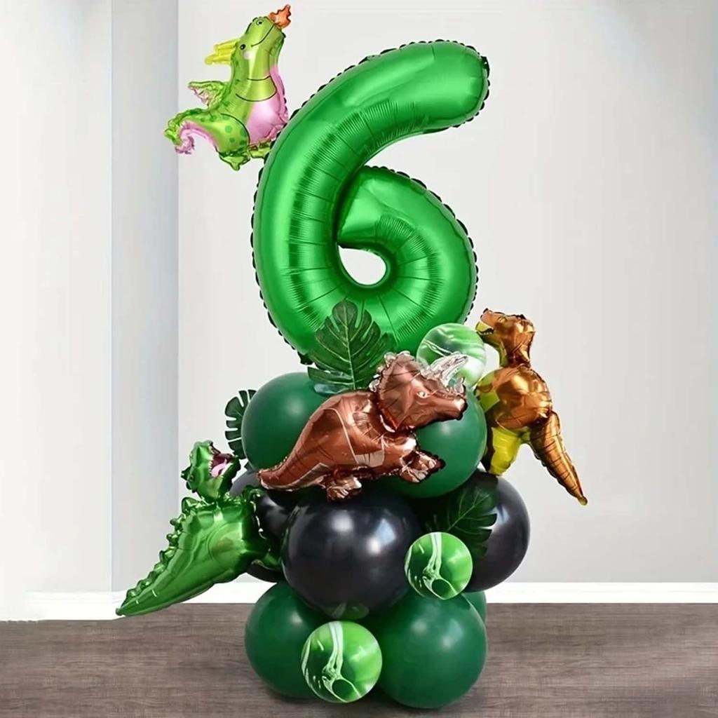 25 Stück grünes Dschungel-Dinosaurier-Digitalset für Jungen-Geburtstagsparty-Dekoration Nummer Ballonsäule Tyrannosaurus rex Feuerdrache