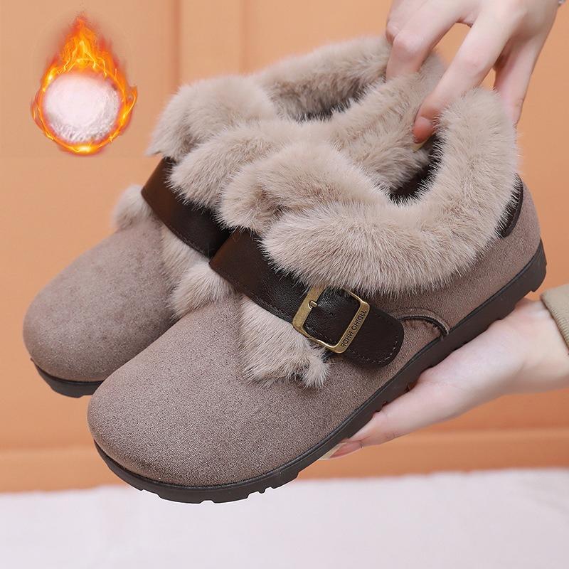 Women's Large Size Soft Sole One Foot Stirrup Winter Warm Fur One Snow Boots Padded Lined Ankle Boots Anti-slip Hiking Sports Cotton Boots