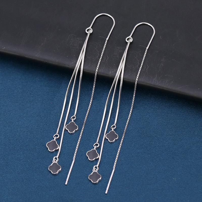 Brincos femininos trevo de quatro folhas, borla longa, brincos pendentes leves e luxuosos, premium